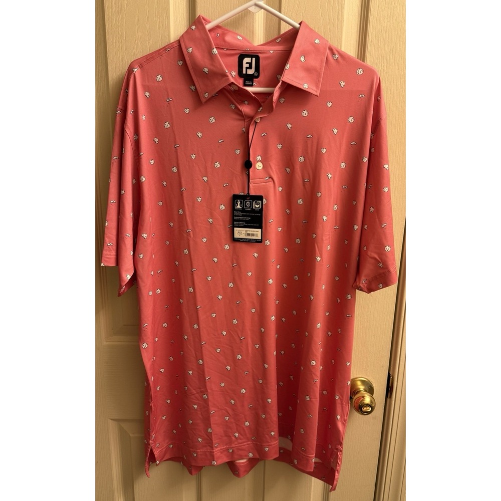 FootJoy Golf Shirt Polo Sleeve Logo Cookie Print XL Rose Polyester MSRP $85 NWT